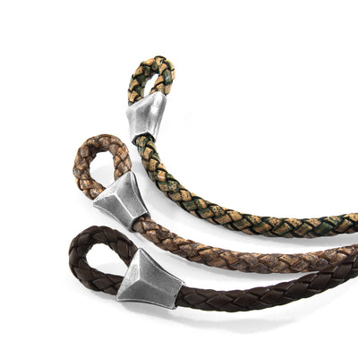 Petrol Green Alderney Silver and Braided Leather Bracelet