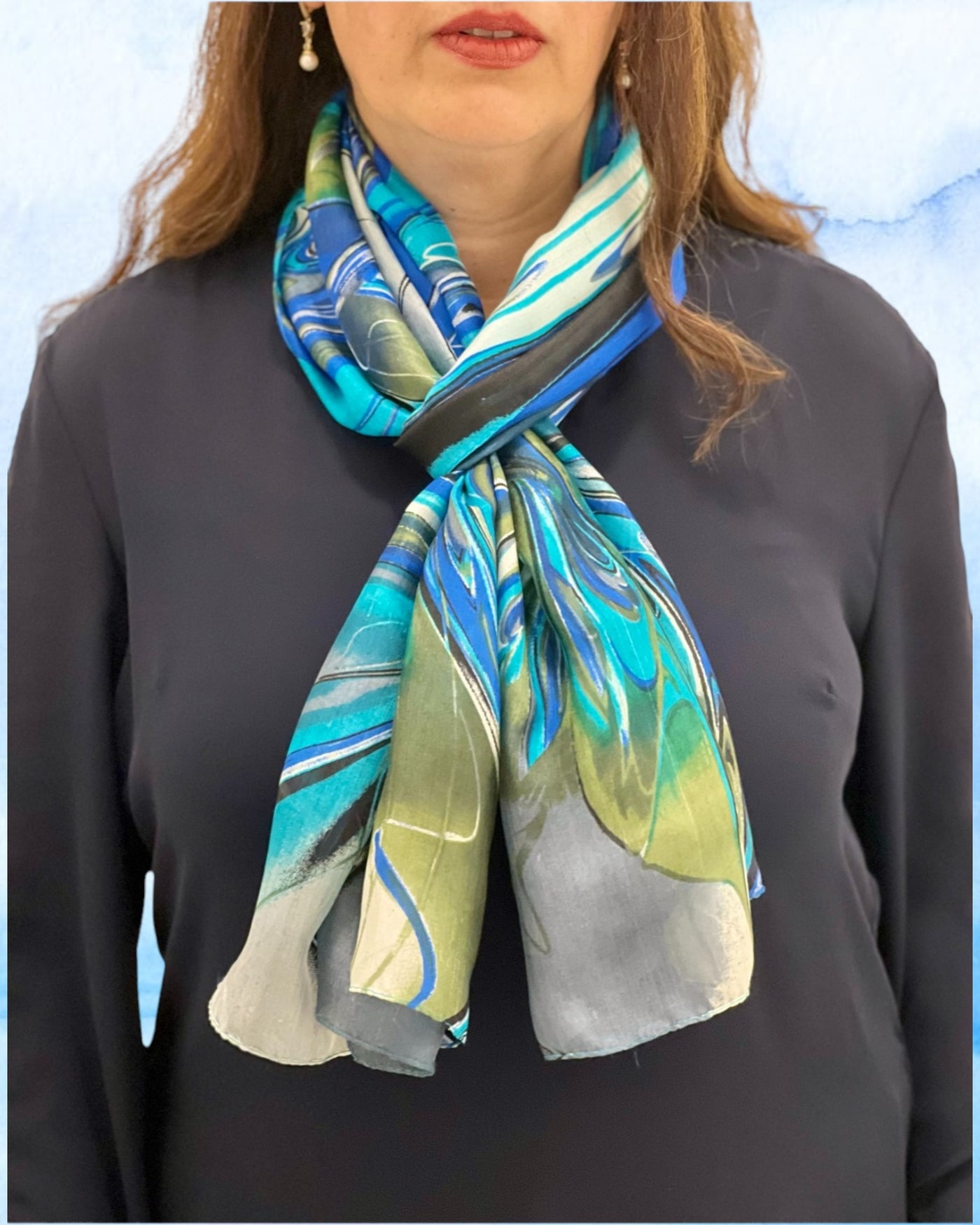 Green and Turquoise Silk Scarf