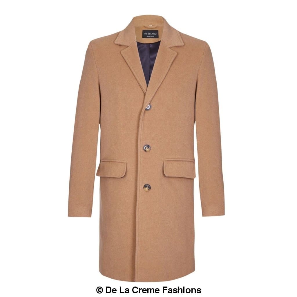 De La Creme MAN - Men's Single Breasted Wool Mix Overcoat