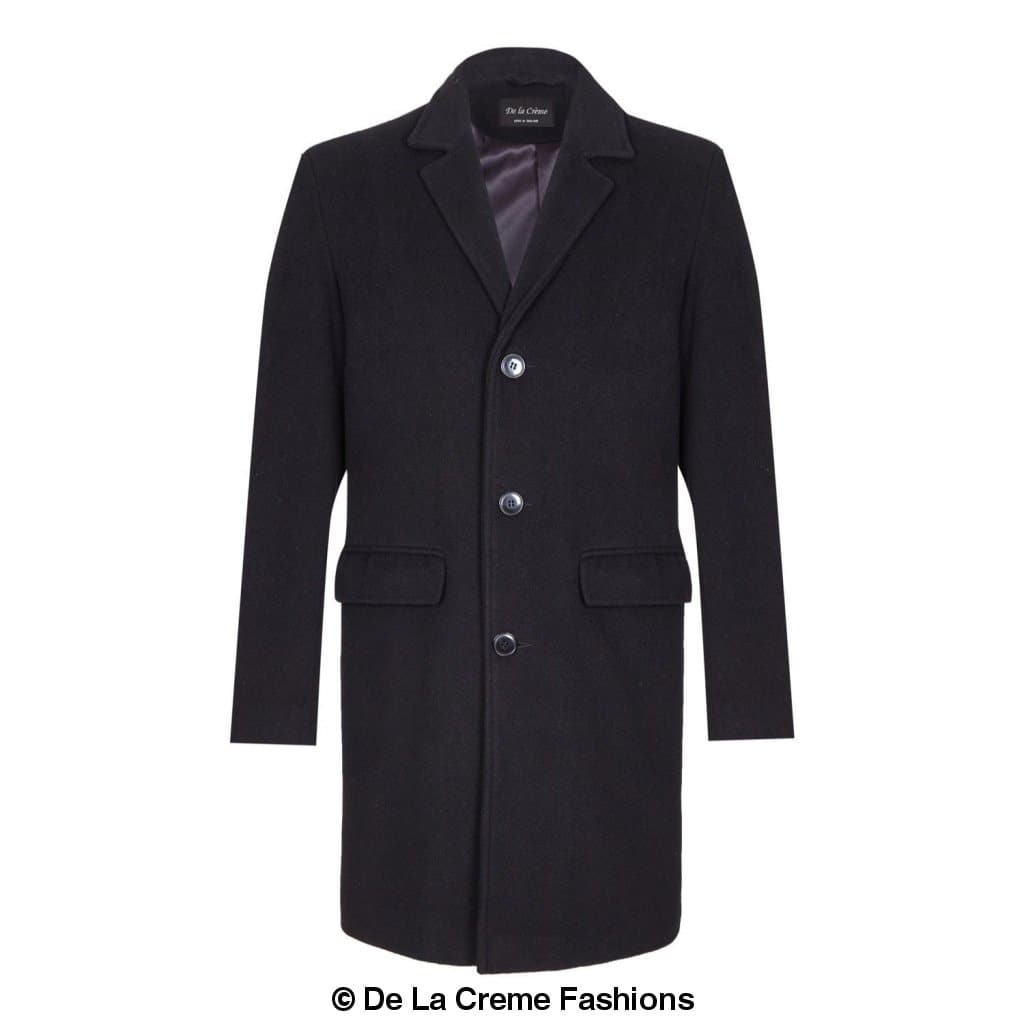 De La Creme MAN - Men's Single Breasted Wool Mix Overcoat