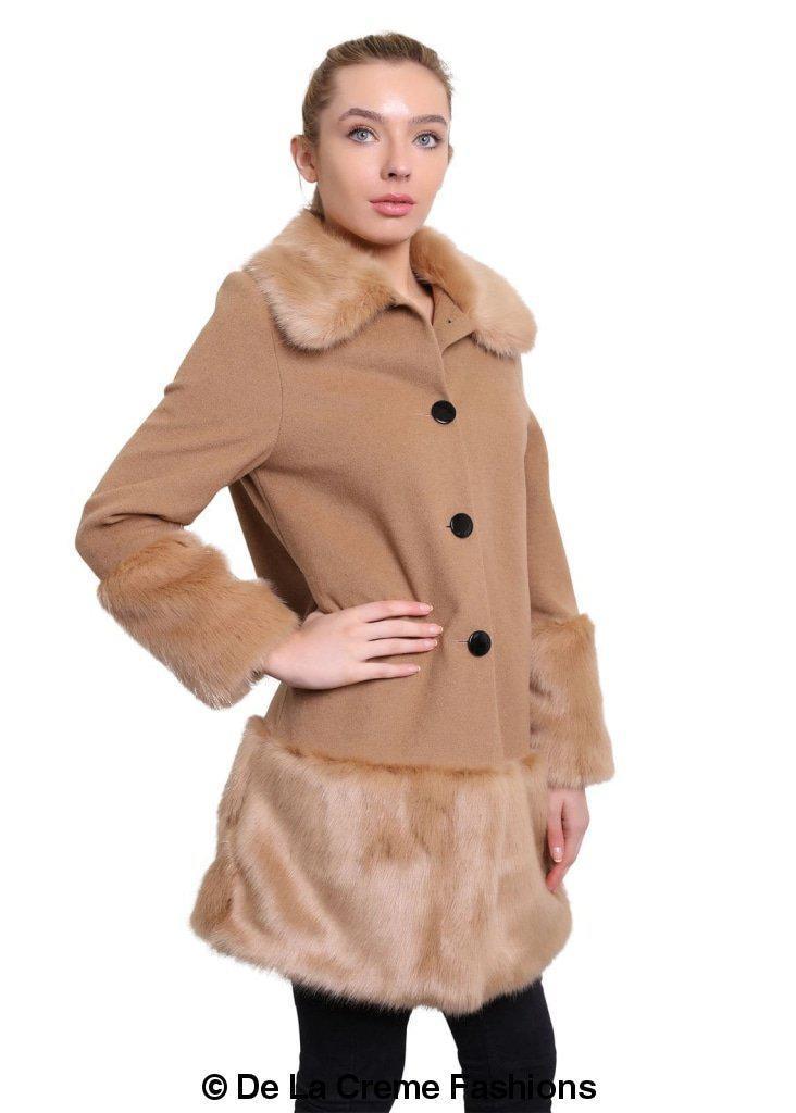 De La Creme - Womens Faux Fur Trim Wool Mix Coat