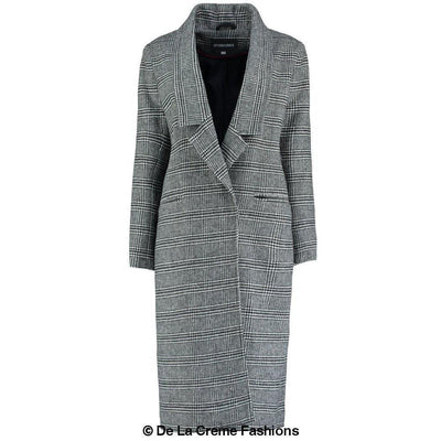 De La Creme - Womens Prince Of Wales Check Wrap Long Coat