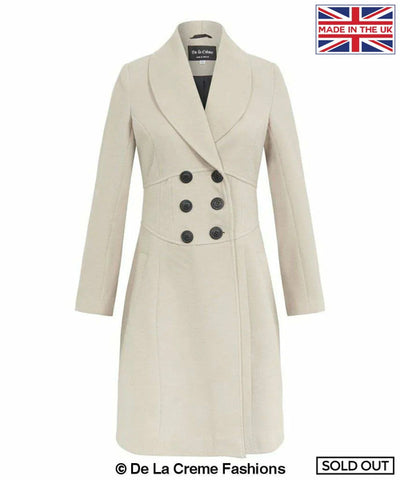 De La Creme - Womens Slim Fit Double Breasted Roll Collared Coat