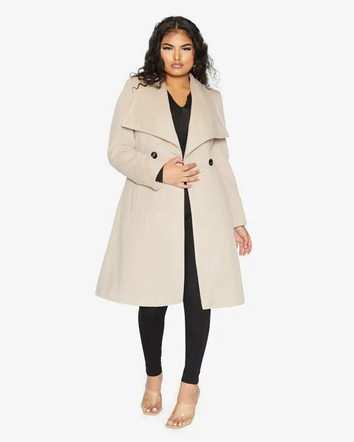 De La Creme Womens Waterfall Lapel Double Breasted Duster Coat