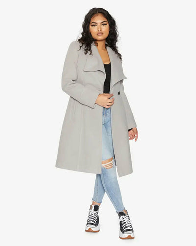 De La Creme Womens Waterfall Lapel Double Breasted Duster Coat