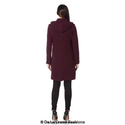 De La Creme - Women's Wool Blend Hooded Zip Coat