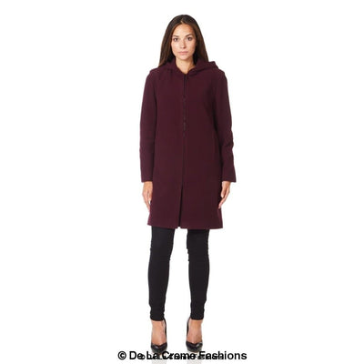 De La Creme - Women's Wool Blend Hooded Zip Coat