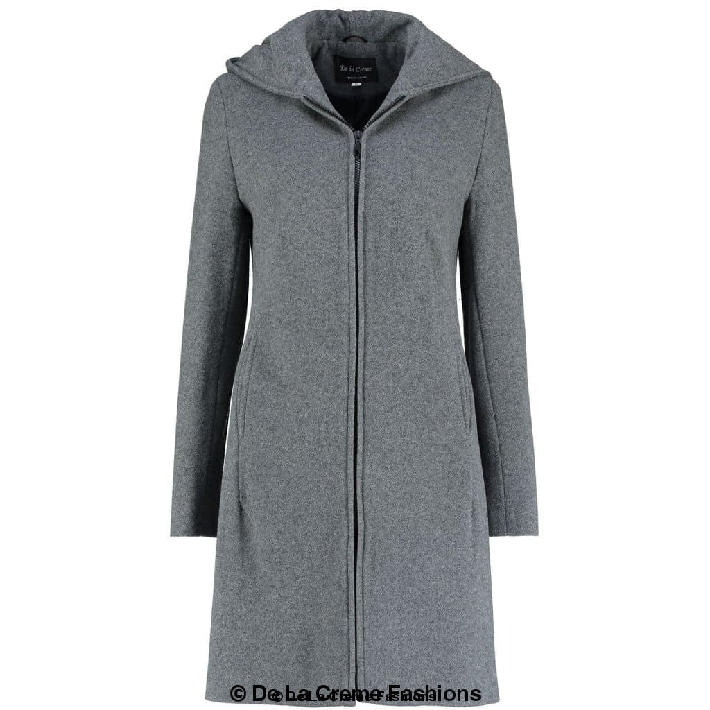 De La Creme - Women's Wool Blend Hooded Zip Coat