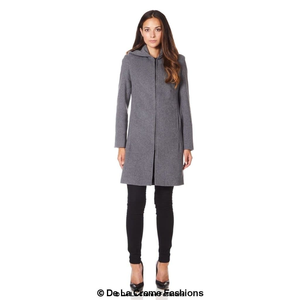 De La Creme - Women's Wool Blend Hooded Zip Coat