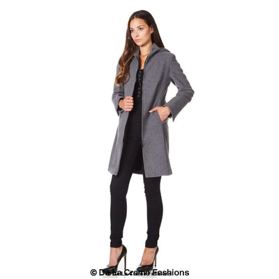 De La Creme - Women's Wool Blend Hooded Zip Coat