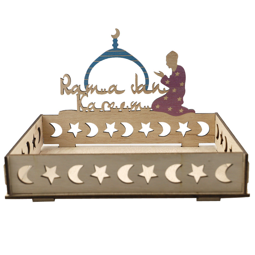 Wooden Ornament Eid Al Fitr Table Decoration Tray