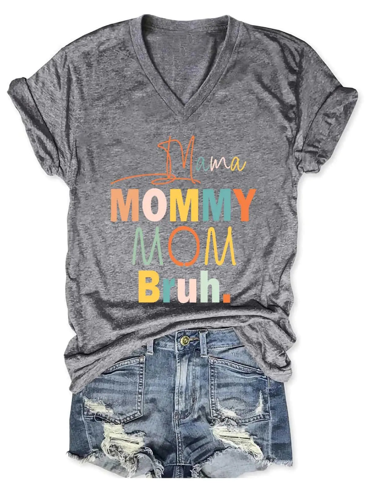 Women's Mama Mommy Mom Bruh V-Neck T-Shirt