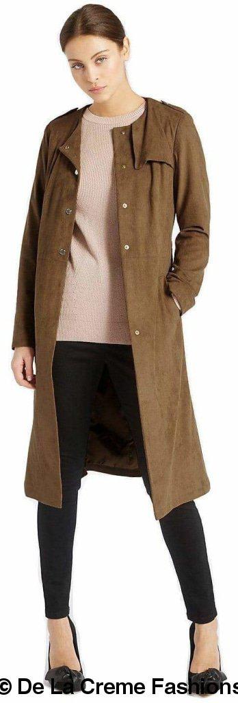 Ex Per Una - Womens Tan Brown Suedette Longline Duster Coat