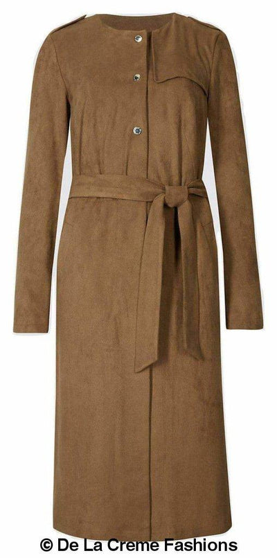 Ex Per Una - Womens Tan Brown Suedette Longline Duster Coat