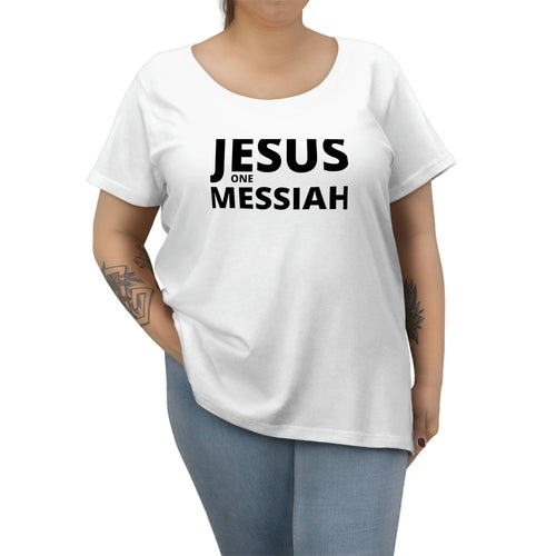 Womens Curvy Plus Size T-Shirt, Jesus One Messiah - Christian