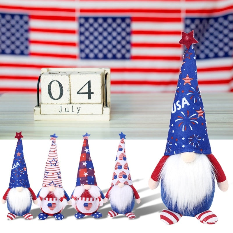 American Flag Independence Day Striped Five-pointed Star Gnome Plush Doll Decoration