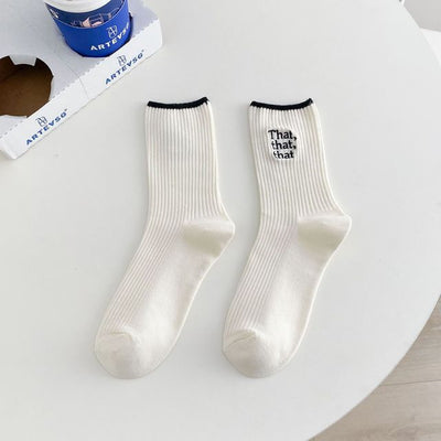 White Embroidered Socks for Women