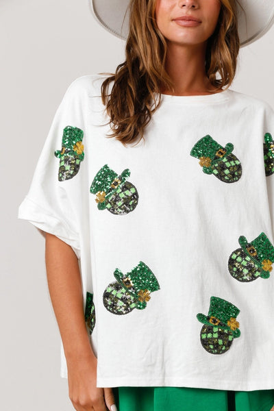 St Patrick Sequined Top Loose T-shirt For Women