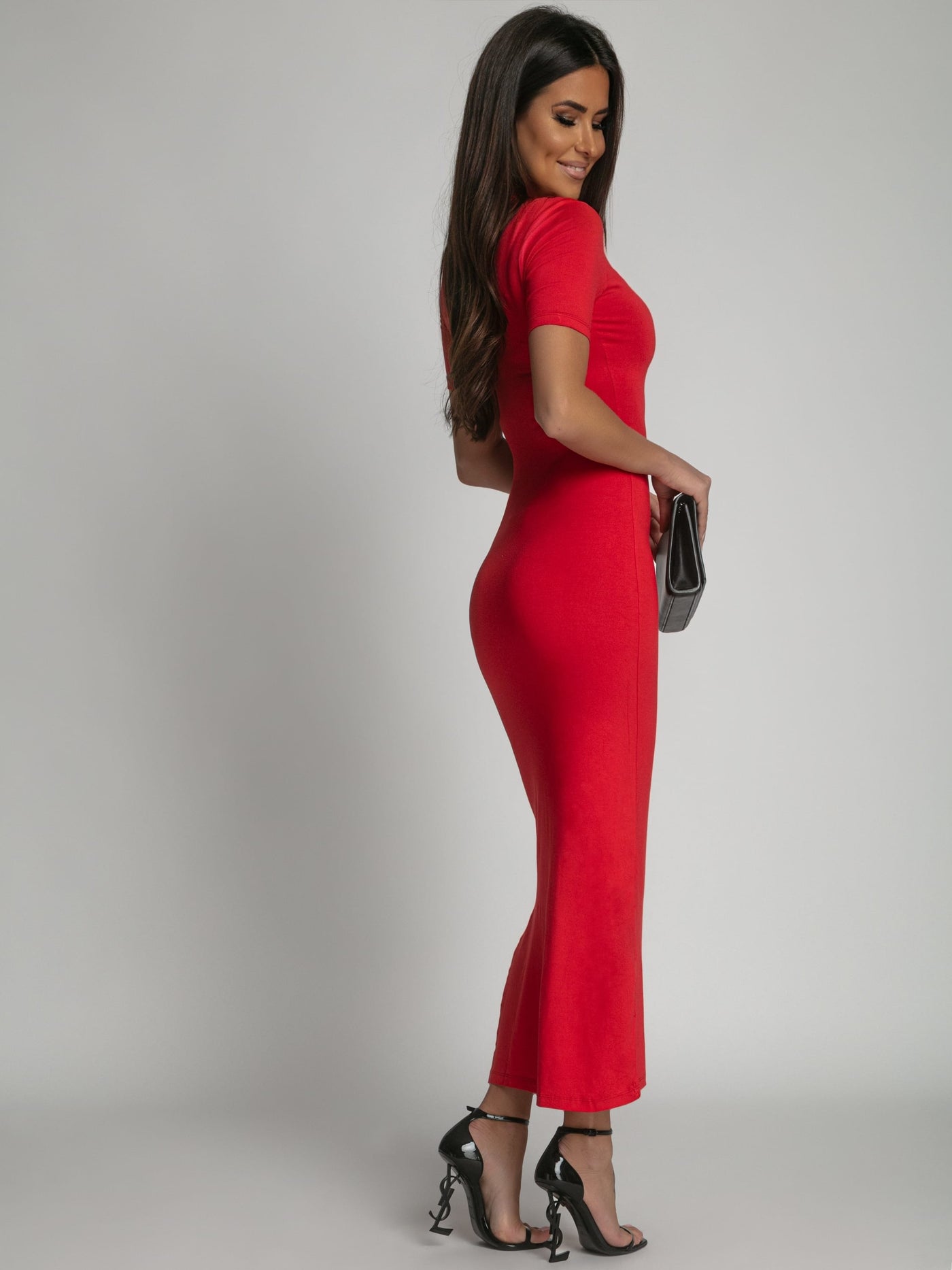 Red turtleneck midi pencil dress FG674