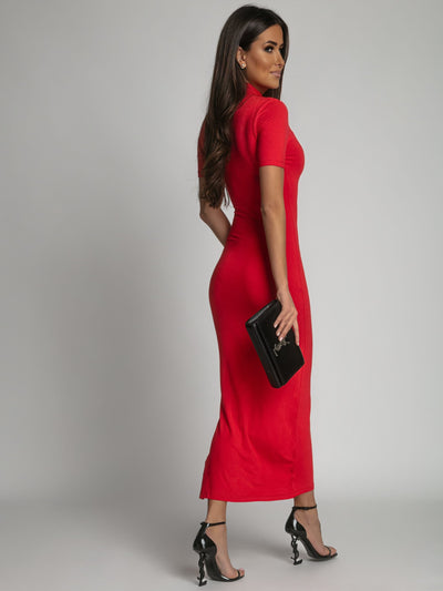 Red turtleneck midi pencil dress FG674