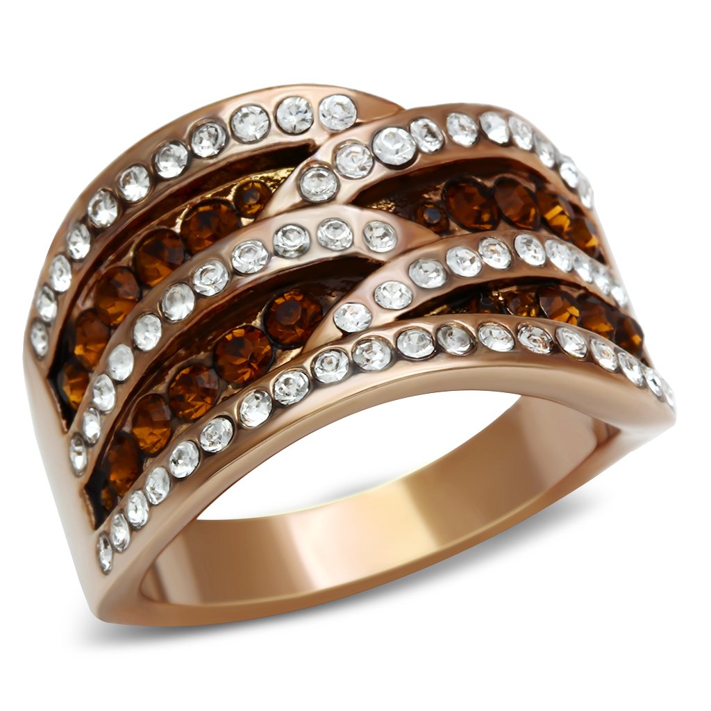 GL217 - IP Rose Gold(Ion Plating) Brass Ring with Top Grade Crystal