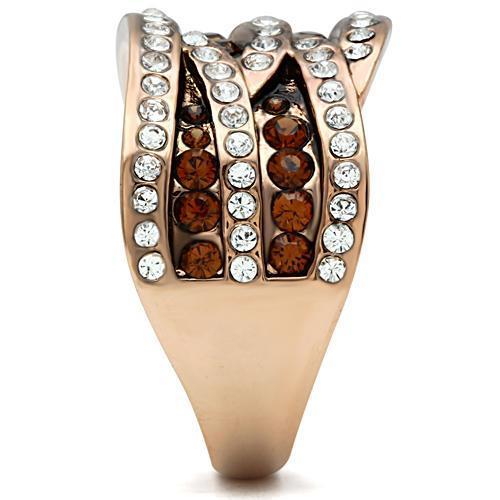 GL217 - IP Rose Gold(Ion Plating) Brass Ring with Top Grade Crystal