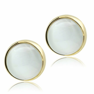 GL253 - IP Gold(Ion Plating) Brass Earrings with Synthetic Cat Eye in