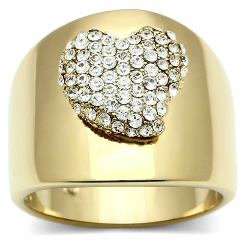 GL293 - IP Gold(Ion Plating) Brass Ring with Top Grade Crystal  in