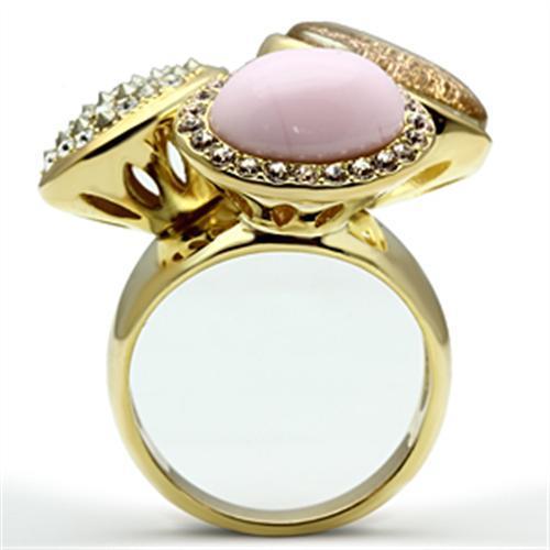 GL301 - IP Gold(Ion Plating) Brass Ring with Top Grade Crystal  in