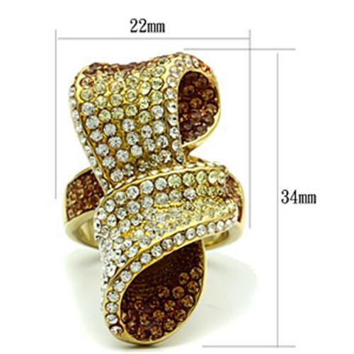 GL307 - IP Gold(Ion Plating) Brass Ring with Top Grade Crystal  in