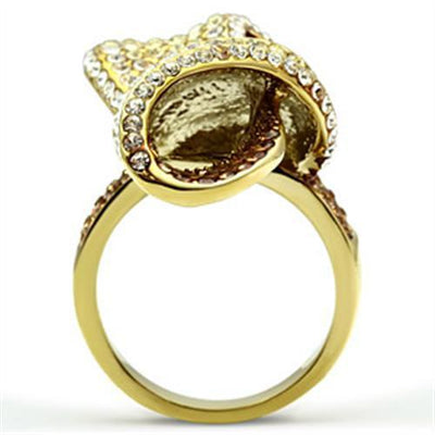 GL307 - IP Gold(Ion Plating) Brass Ring with Top Grade Crystal  in