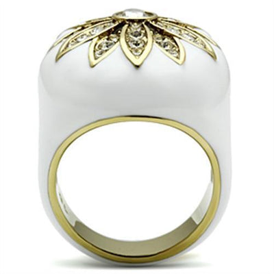 GL326 - IP Gold(Ion Plating) Brass Ring with Top Grade Crystal  in