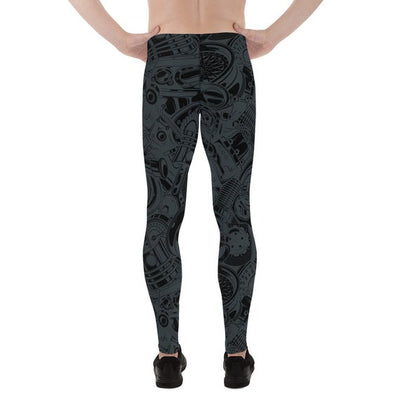 Mens Leggings - Black Leggings with Auto Parts