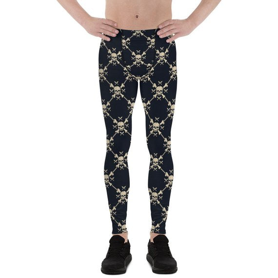 Mens Leggings - Chain Link Skulls Leggings