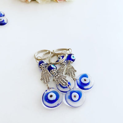 Silver Hamsa Evil Eye Keychain, Blue Glass Evil Eye Bead, Hamsa Hand