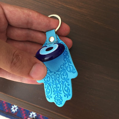 Hamsa evil eye keychain - greek nazar bead - lucky evil eye keychain