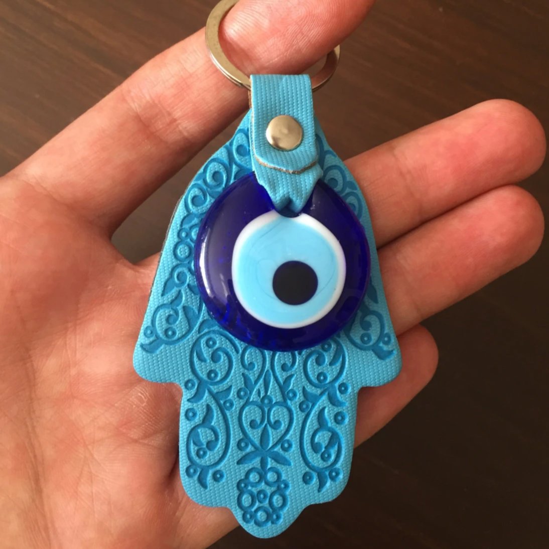 Hamsa evil eye keychain - greek nazar bead - lucky evil eye keychain