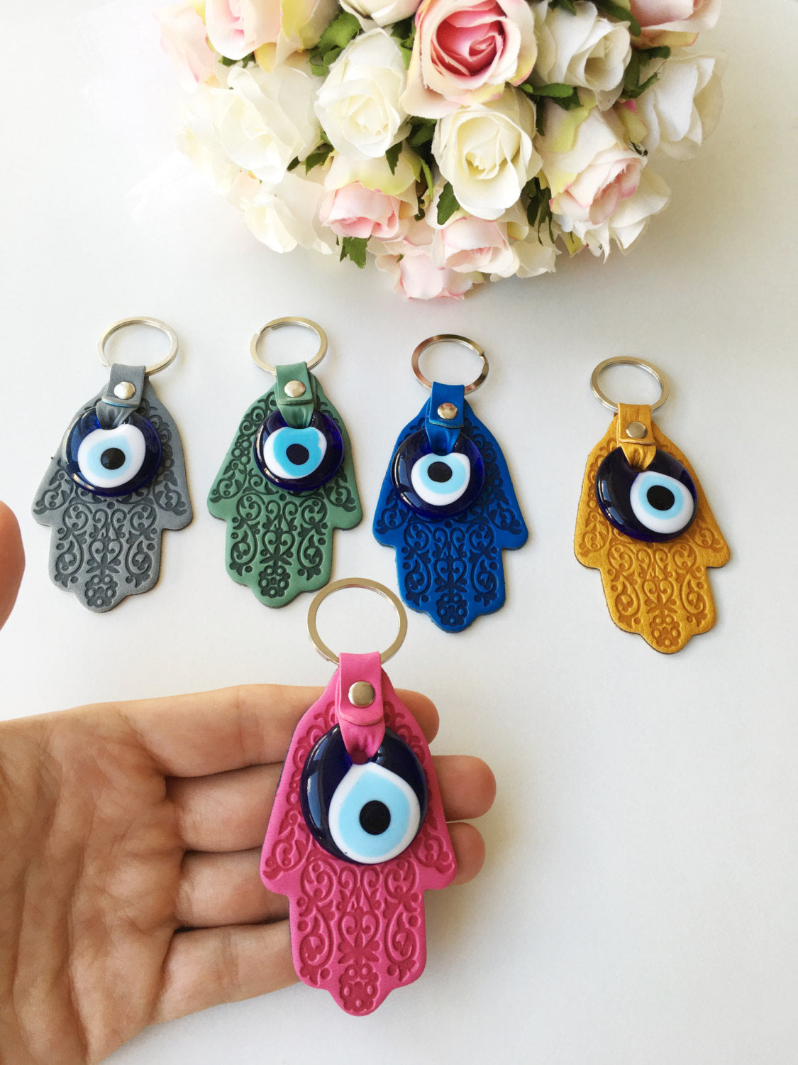 Hamsa hand evil eye keychain