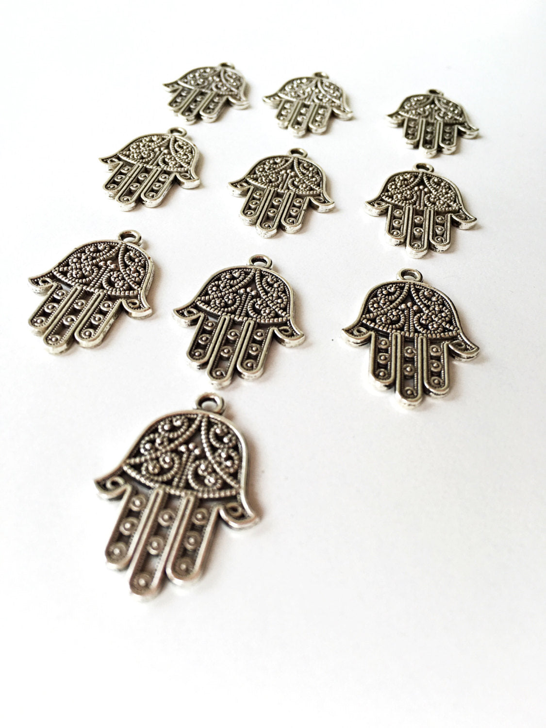 3 pcs silver plated hamsa charm connector - hamsa jewelry - silver