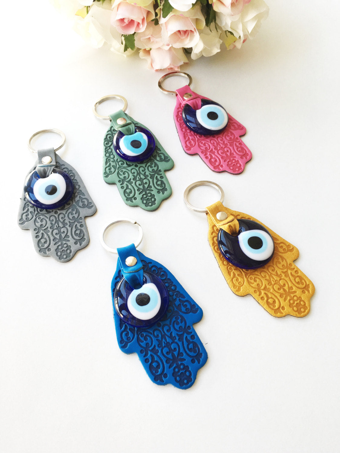 Hamsa hand evil eye keychain