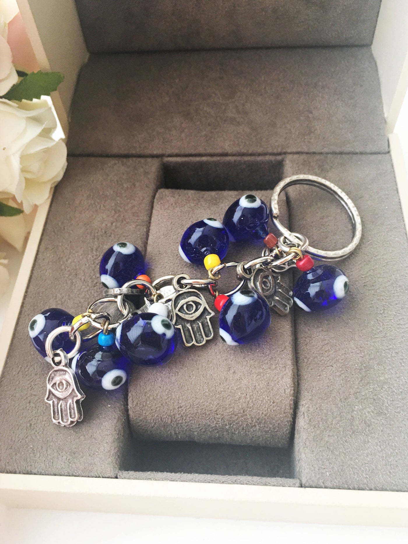 Hamsa keychain, hamsa evil eye keychain, yoga keychain