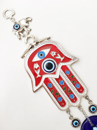 Red Hamsa evil eye wall hanging