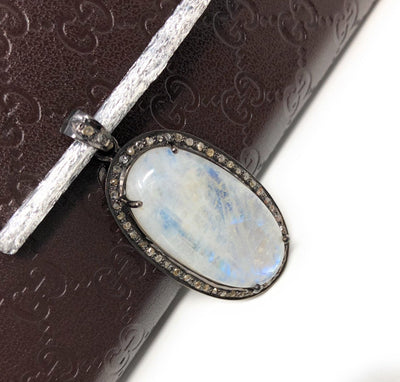 Rainbow Moonstone Gemstone Pendant, Diamond Pendant, Silver Pendant,