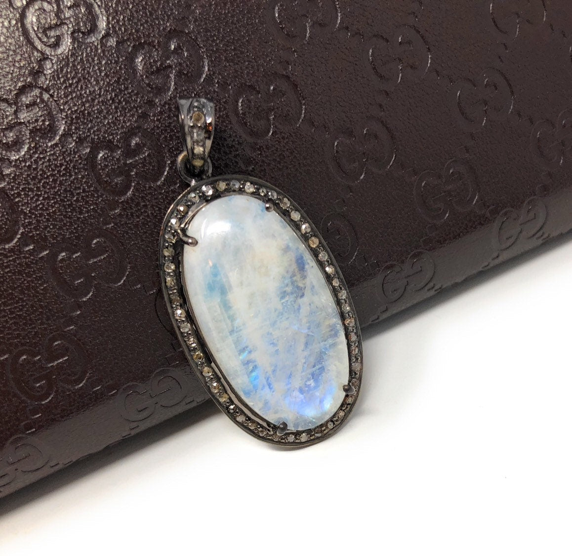 Rainbow Moonstone Gemstone Pendant, Diamond Pendant, Silver Pendant,