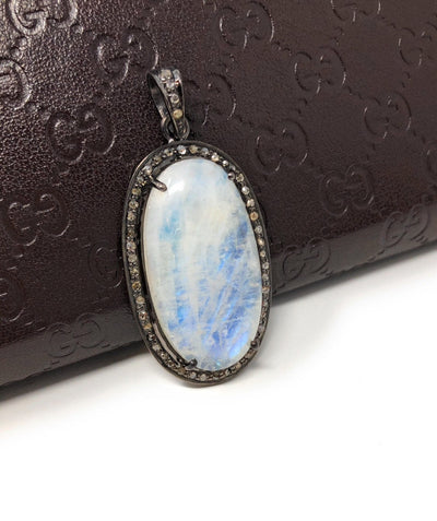 Rainbow Moonstone Gemstone Pendant, Diamond Pendant, Silver Pendant,