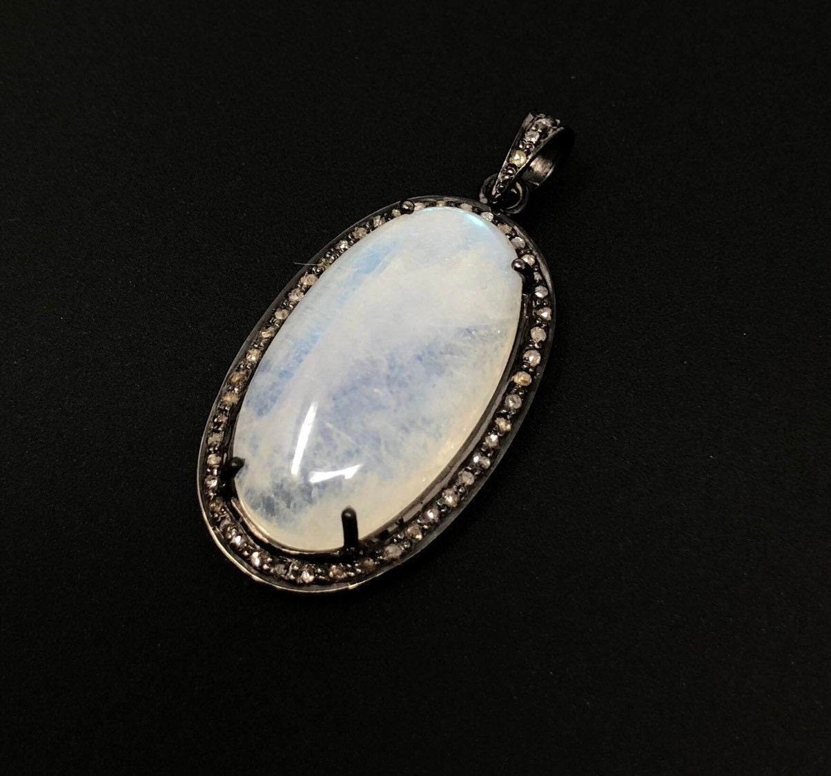 Rainbow Moonstone Gemstone Pendant, Diamond Pendant, Silver Pendant,