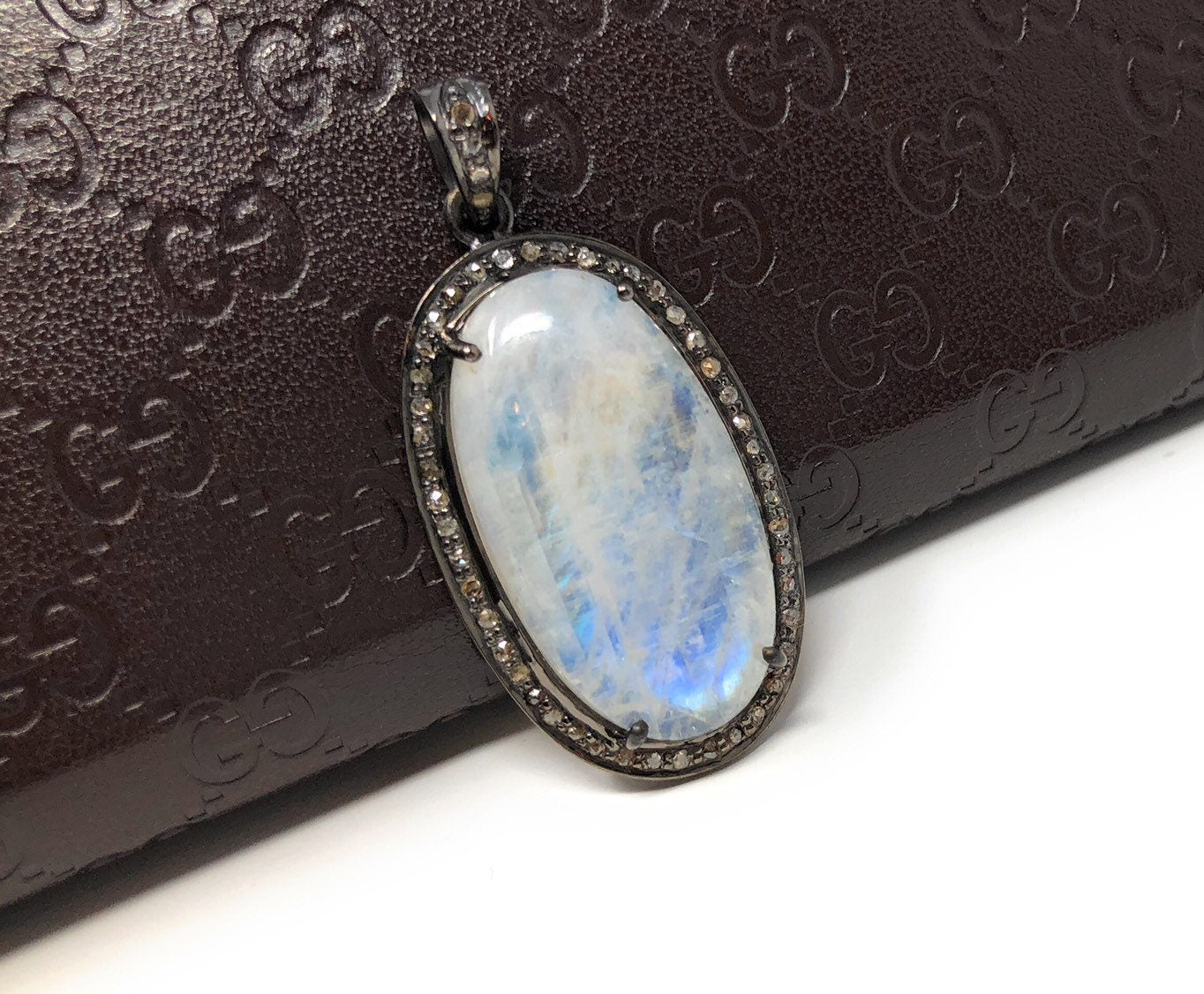 Rainbow Moonstone Gemstone Pendant, Diamond Pendant, Silver Pendant,