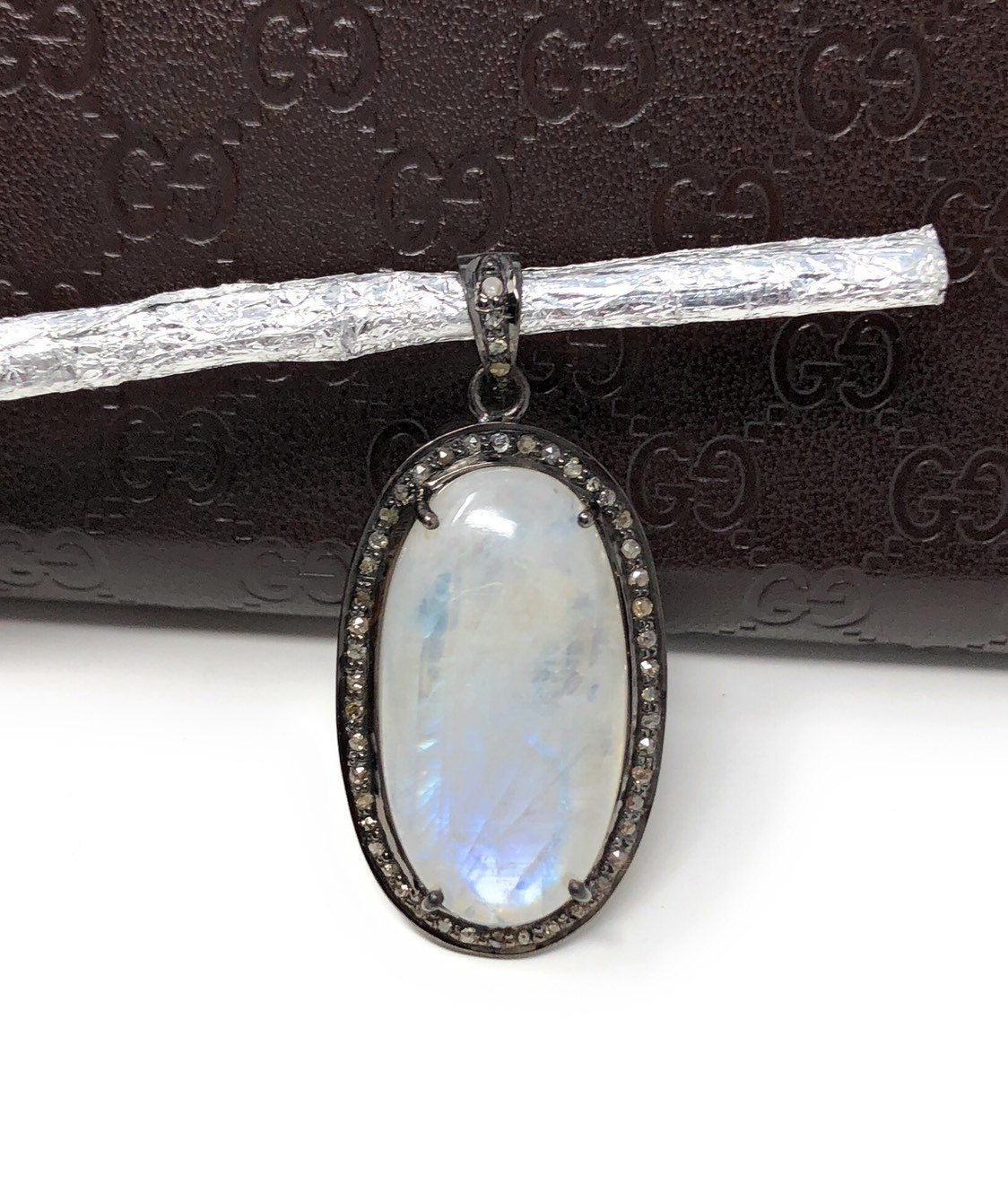 Rainbow Moonstone Gemstone Pendant, Diamond Pendant, Silver Pendant,