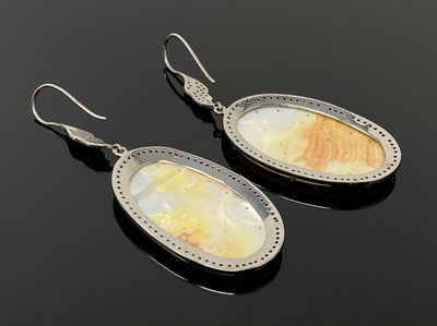 Mother of Pearl Pave Diamond Earrings, Natural Gemstone Nacre