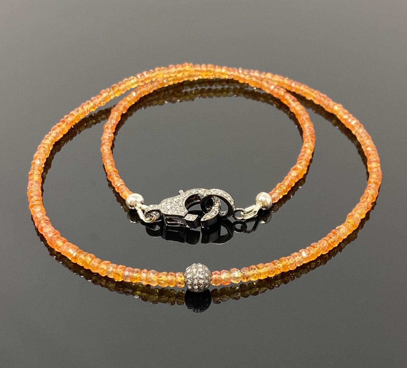 17.5” Genuine Orange Songea Sapphire Necklace with Pave Diamond Clasp,